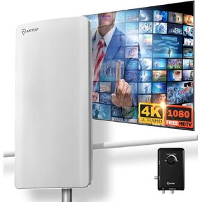 Outdoor TV Antenna Long Range - ANTOP AT-800SBS HD Smart Panel Antenna with Smart Boost System Support 2TVs or A Second Device