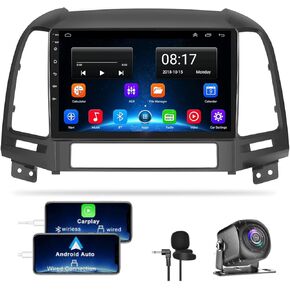 for Hyundai Santa Fe Radio 2006-2012, 4+64 Stereo with Wireless Carplay&Android, 9 Inch HD Touchscreen Support GPS/WiFi/Bluetooth5.2/FM Radio/Backup Camera+MIC/SWC