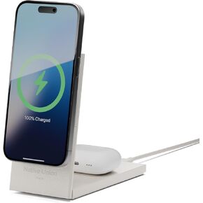 Native Union Rise 2-in-1 Magnetic Wireless Charger – Qi2 Certified & MagSafe Compatible – 15W Fast-Charging Foldable Charging Stand for iPhone 16/15/14/13 with Wireless Pad for AirPods Pro (SandStone)