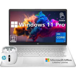 HP 17 Inch Laptop Touch Screen, 17.3 Touchscreen Laptop Computer, Intel Core i7, Lifetime Microsoft Office, 32GB RAM,1TB SSD, Windows 11 Pro Laptop PC, Backlit Keyboard, 10 Key Number Pad Webcam USB-C
