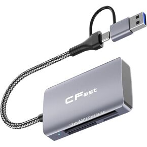 CFast 2.0 Card Reader, USB 3.0 or USB C Port, 1-in-2 CFast Card Reader Portable Aluminum CFast Memory Card Adapter, Compatible with: Windows/Mac/Linux/Android/ChromeOS, etc