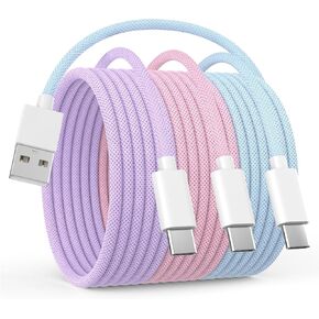 Car Carplay Cable for iPhone 16 15, 3 Pack USB A to USB C Car Charger Cable Cord, 6FT Nylon Braided iPhone 16 Charger Cord for iPhone 16/16 Plus/16 Pro/16 Pro Max/15/15 Plus/15 Pro/15 Pro Max, Pink