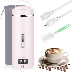 Travel Electric Kettle 17oz/500ml Portable Small Water Boiler with 4 Temperature Settings, Plug in 304 Stainless Steel Tea Heater with Auto Shut-off（Pink）