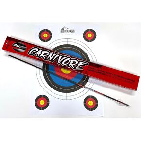Black Eagle Arrows Carnivore Fletched Arrows with 2 inch Vanes - .001 Straightness, 30/50 Spine - 6 Pack - with Target
