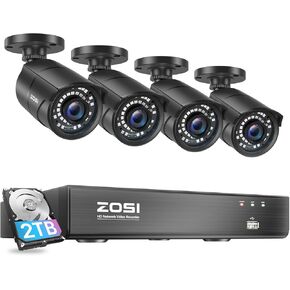 Zosi 8mp 4k Poe Home Camera Camera System Outdoor ، H.265+ 8ch Poe NVR (16Cch قابل للتوسعة) مع 2TB HDD لتسجيل 24/7 ، 4pcs 5mp (3K) Cameras Poe IP ، واكتشاف الحركة ، والتحكم عن بعد ، in Kuwait