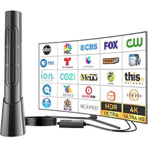 GREVA 4K Amplified HD Digital TV Antenna Indoor Long 1500 Miles Range Smart TV, Supports 4K 1080p All TV's on VHF UHF Local Channels, Equipped Signal Booster Amplifier and 16ft Coax HDTV Cable, New