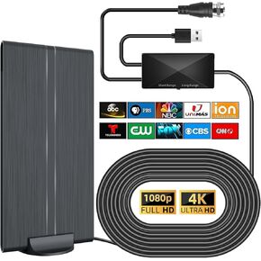 TV Antenna, Antenna for Smart TV Support 4K 1080P with Amplified Signal Booster, Digital TV Antenna Indoor Long 350+ Miles Range, HDTV Antenna for All TV Indoor & Outdoor with Coax HDTV Cable