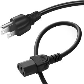 5 FT 10 Amps 250 Volts 3 Prong AC Power Cord Cable for TV, Computer, Monitor, Printer, Radio, Samsung, Dell, Vizio, LG, Asus, Laptop, Electronics