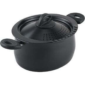 Bialetti 5.5 Quart Pasta Pot with Strainer Lid, Charcoal – Elongated Oval Pot for Longer Spaghetti, Lasagna, Penne & Farfalle Noodles, Heat Resistant Handles & Nonstick Interior, Large Pot for Cooking