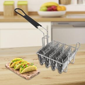 Taco Fryer Basket, Stainless Steel Taco Shell Fry Basket Tortilla Frying Basket, Taco Shell Maker Deep Fry Basket with Detachable Handle, Taco Holder Stand for Commercial and Home Use