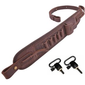 Leather Rifle Sling Canvas Gun Belt with Swivels, Durable Gun Strap for 45-70 .308 .30-06 .44MAG 410GA
