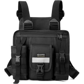 KIGI Tactical Chest Bag for Men, Outdoor Multi-purpose Utility Vest Pouch with Water Bottle Pocket EDC Chest Pack Daypack for Running Hiking Cycling