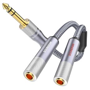 1/4 inch TRS Stereo Splitter Cable 2 Feet/60CM,TRS 1/4 Splitter 1 Male to 2 Female,1/4 Inch 6.35mm Stereo Male Plug to Dual 1/4 Inch 6.35mm Female-Grey (1PACK)