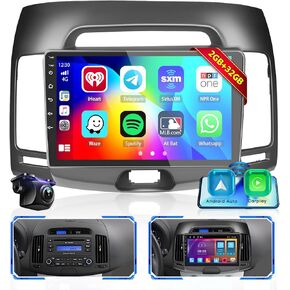 Fuluku【for Hyundai Elantra 2007-2010】 Android Car Stereo with Wireless Carplay Android Auto, 9" Touch Screen Radio Dash Kit GPS Navigation WiFi Bluetooth SWC Mirror Link, Mic Backup Camera