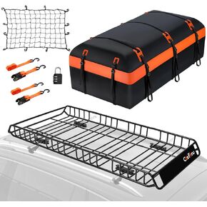 Roof Rack Basket 78" X 37" X 5" 250LB Capacity Rooftop Cargo Basket + 30 Cubic Feet Waterproof Rooftop Cargo Carrier Bag for SUV, Truck, with Luggage Lock, Cargo Net, 2pcs Ratchet Straps