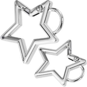 2pcs Star Carabiner, Heavy Duty Star Spring Snap Hook Keyring, Zinc Alloy Keychain Clip Outdoor Accessories for Camping Hiking Fishing- Silver