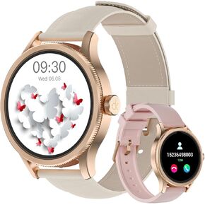 Smart Watches for Women, Fitness Tracker Smartwatch for Android Phones/iPhone Compatible,1.27" Womens Watch with Blood Oxygen Monitor, Calls and Messages/Heart Rate/Sleep/Female Cycle(2 Watch Bands)