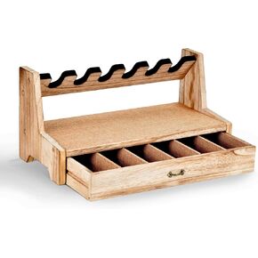 Hantoptik Pistol Rack for Gun Safe, Wood Handgun Rack Holder, Gun Rack Storage Organizer Indoor Pistol Stand for Gun Cabinet Accessories with 6 U-shaped Slots Stand Display Holder