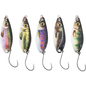 SING F LTD Pack of 5 Fishing Lures Simulated Metal Sequin Fishing Spoons Metal Glitter Lure Trout Lures Single Hook Fishing Spoons for Charfish Perch Trout