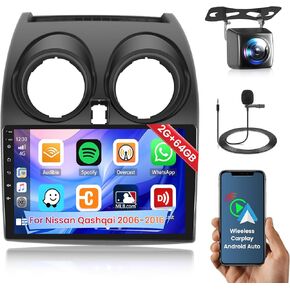 2+64GB Inefala for Nissan Rogue Sport Qashqai 2008-2013(Square Hazard Light Button) Android 13 Car Radio, 9 Inch Touchscreen Stereo Kit with Wireless CarPlay Android Auto WiFi FM/RDS GPS BT SWC