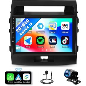 SIXWIN Android Car Stereo for Toyota Land Cruiser 200 2007-2015 with Wireless CarPlay Android Auto Mirror Link 2G+64G 10.1 Inch Touchscreen Bluetooth GPS Navigation WiFi FM Backup Camera MIC