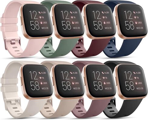 8 Pack Bands for Fitbit Versa 2 / Fitbit Versa/Versa Lite/Versa SE Soft Silicone Wristbands Classic Adjustable Sport Bands for Women Men Small Large in Saudi Arabia