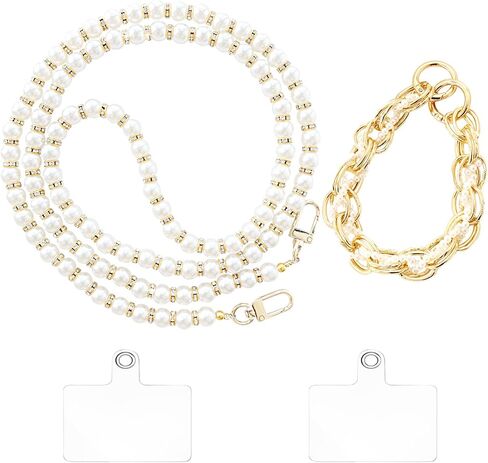Cell Phone Charm for Women, Pearl Beaded Phone Lanyard Crossbody Cell Phone Detachable Wrist Strap,Chain Wristlet with 2 Pack Phone Tether Tab for Shopping Traveling Party Walk Gift in Saudi Arabia