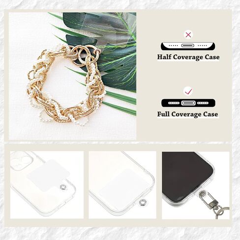 Cell Phone Charm for Women, Pearl Beaded Phone Lanyard Crossbody Cell Phone Detachable Wrist Strap,Chain Wristlet with 2 Pack Phone Tether Tab for Shopping Traveling Party Walk Gift in Saudi Arabia