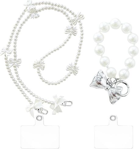 Cell Phone Charm for Women, Pearl Beaded Phone Lanyard Crossbody Cell Phone Detachable Wrist Strap,Chain Wristlet with 2 Pack Phone Tether Tab for Shopping Traveling Party Walk Gift in Saudi Arabia