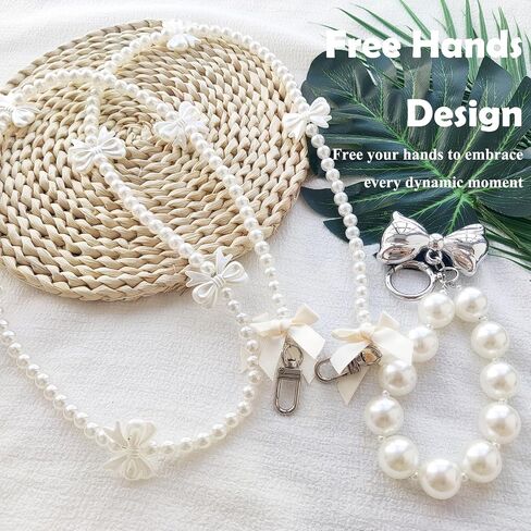 Cell Phone Charm for Women, Pearl Beaded Phone Lanyard Crossbody Cell Phone Detachable Wrist Strap,Chain Wristlet with 2 Pack Phone Tether Tab for Shopping Traveling Party Walk Gift in Saudi Arabia