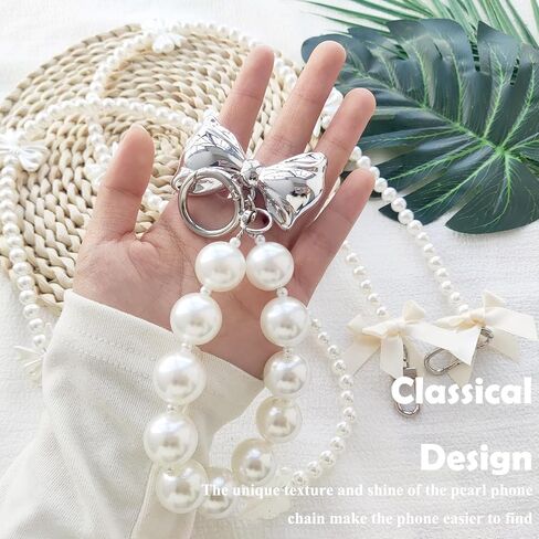 Cell Phone Charm for Women, Pearl Beaded Phone Lanyard Crossbody Cell Phone Detachable Wrist Strap,Chain Wristlet with 2 Pack Phone Tether Tab for Shopping Traveling Party Walk Gift in Saudi Arabia