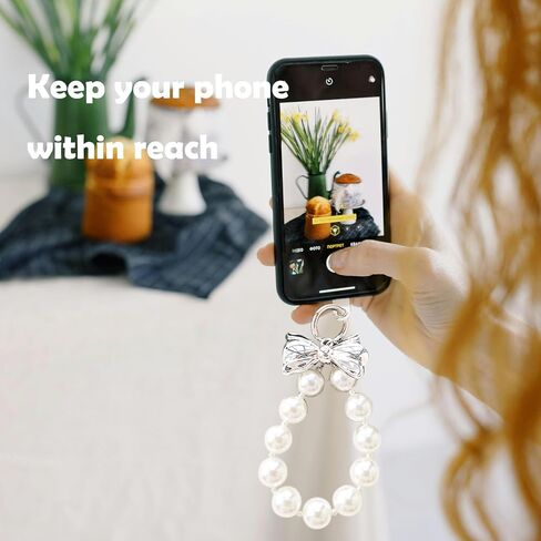 Cell Phone Charm for Women, Pearl Beaded Phone Lanyard Crossbody Cell Phone Detachable Wrist Strap,Chain Wristlet with 2 Pack Phone Tether Tab for Shopping Traveling Party Walk Gift in Saudi Arabia