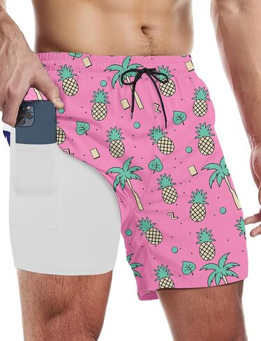 Buauty Mens Swim Trunks with Compression Liner 5 Inch Inseam Swim Shorts Quick Dry Mens Swimsuit Board Shorts with Pockets in Saudi Arabia
