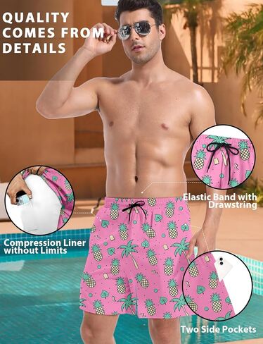 Buauty Mens Swim Trunks with Compression Liner 5 Inch Inseam Swim Shorts Quick Dry Mens Swimsuit Board Shorts with Pockets in Saudi Arabia