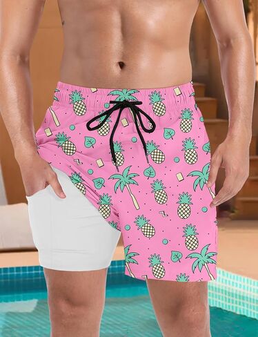 Buauty Mens Swim Trunks with Compression Liner 5 Inch Inseam Swim Shorts Quick Dry Mens Swimsuit Board Shorts with Pockets in Saudi Arabia