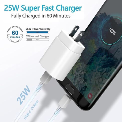 لشاحن Samsung A16 A15 A55 S23 S24 Type C Charger Super Fast Charging 25W USB C Charger مع سلك كابل C 6ft C لـ Samsung Galaxy S25/S24/S23/S22/S21/S20/Ultra/Plus/Fe/Note 20/10 /z fold/z flip in Kuwait