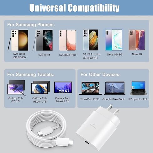 لشاحن Samsung A16 A15 A55 S23 S24 Type C Charger Super Fast Charging 25W USB C Charger مع سلك كابل C 6ft C لـ Samsung Galaxy S25/S24/S23/S22/S21/S20/Ultra/Plus/Fe/Note 20/10 /z fold/z flip in Kuwait