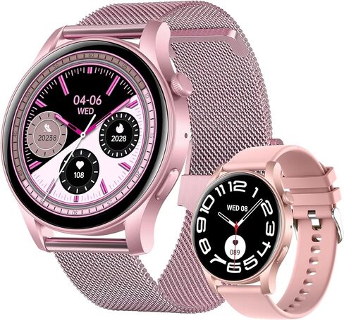 Smart Watch (Answer/Make Calls), Ultra Thin 1.43’’ AMOLED Smart Watches for Men Women, 100+ Sport Modes Fitness Tracker with Blood Oxygen/Heart Rate Monitor, IP68, Android IOS(with 2 bands)(Pink) in Kuwait