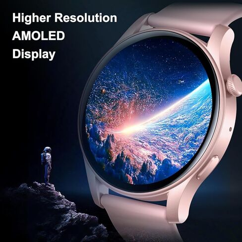 Smart Watch (Answer/Make Calls), Ultra Thin 1.43’’ AMOLED Smart Watches for Men Women, 100+ Sport Modes Fitness Tracker with Blood Oxygen/Heart Rate Monitor, IP68, Android IOS(with 2 bands)(Pink) in Kuwait