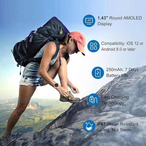 Smart Watch (Answer/Make Calls), Ultra Thin 1.43’’ AMOLED Smart Watches for Men Women, 100+ Sport Modes Fitness Tracker with Blood Oxygen/Heart Rate Monitor, IP68, Android IOS(with 2 bands)(Pink) in Kuwait