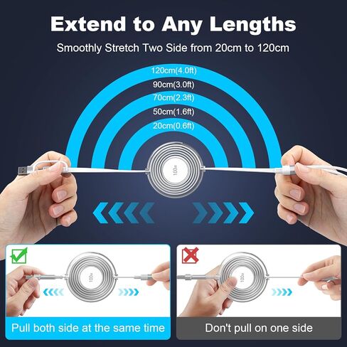 100W Multi Charging Cable, Retractable iPhone Charger Cord Compact for Travel, 4FT 6-in-1 Retractable Fast Charging Adapter with USB C/Lightning/Micro USB Ports for iPad Pro 2024/iPhone 15 14 (White) in Saudi Arabia