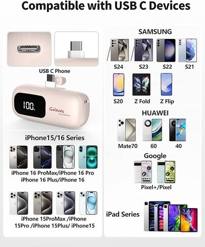 Mini Portable Charger for iPhone 20W 5000mAh USB-C Power Bank for iPhone 15 Charger Fast Charging Compatible with iPhone 16 15 Pro/15 Plus/15 Pro Max/iPad/AirPods Samsung (Black) in Saudi Arabia