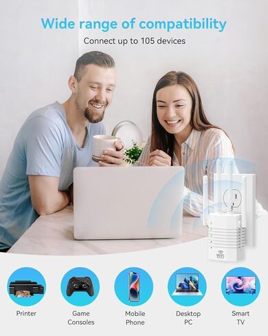 WIFI Range Extender Signal Signal Booster حتى 12880 قدمًا مربعًا و 105 أجهزة ، تمديد نطاق WiFi Amplifier WiFi ، معزز إشارة WiFi للمنزل ، متكرر على الإنترنت مع منفذ Ethernet in Kuwait