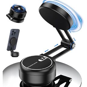 Electric Vacuum Magnetic Suction Phone Holder,Adjustable Suction Cup Phone Mount for Car,Foldable Smart Double-Sided Magnetic Phone Holder,Strong Magnetic Car Phone Holder for All Phone Types (Black)