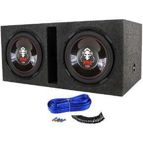BOSS Audio P126DVC 12 Inch 2300 Watt Car Subwoofers with Dual Voice Coil and QBASS12 Q Power 12 Inch Dual Heavy Duty Vented Subwoofer Box Enclosure