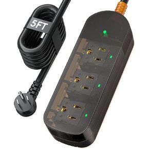 Power Strip Weatherproof, Transparent Surge Protector with 3 Wide Outlets, 1875W/15A,5FT Flat Plug Multi-Plug Outdoor Extension Cord for Indoor Outdoor, UL FCC Listed