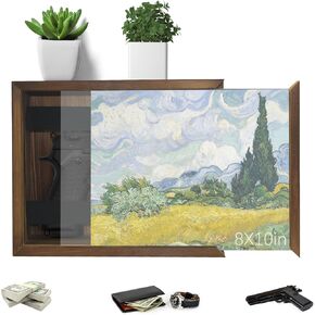 Hidden Wall Gun Safe for Home, Solid Wooden Hidden Gun Storage,Indoor Concealment Furniture Upgraded 2 in1 Handgun Shelf Picture Frames Box for Home Pistols Handgun Valuables