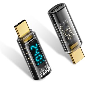 Duttek 240W USB C Extension Adapter Power Meter Tester, USB C Male to USB C Female Adapter with Wattage LED Digital Display, for iPhone 15, USB-C Cables/Devices (2 Pack-Transparent)