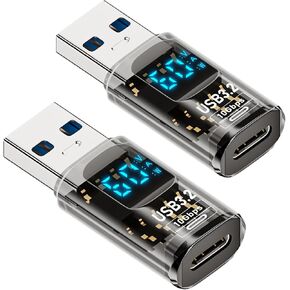 2Pack USB to Type C Adapter,Type C Revolution USB 3.2 Female LED Display,10Gbps USB A Female to C Male Compatible with iPhone 15 Pro Max Plus,iPad Air/Pro,MacBook,Support Power Intelligent Display