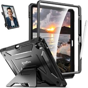 Fintie Shockproof Case for iPad Air 13-inch (M2) 2024, [Tuatara Series] Fully-Body Rugged Heavy Duty Protective Kickstand Cover with Built-in Screen Protector & Pencil Holder, Black